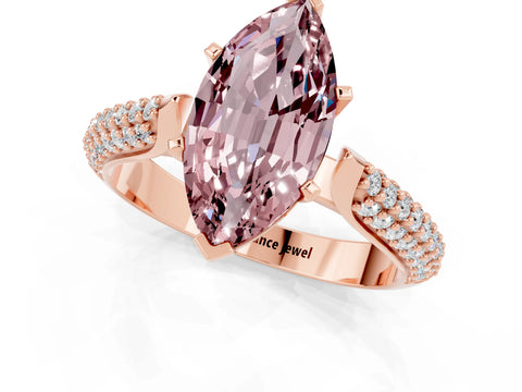 Rose gold Marquise Cut Diamond Solitaire Engagement Ring with Pavé Band and Four-Prong Setting_1