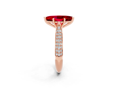 Rose gold Marquise Cut Diamond Solitaire Engagement Ring with Pavé Band and Four-Prong Setting_2