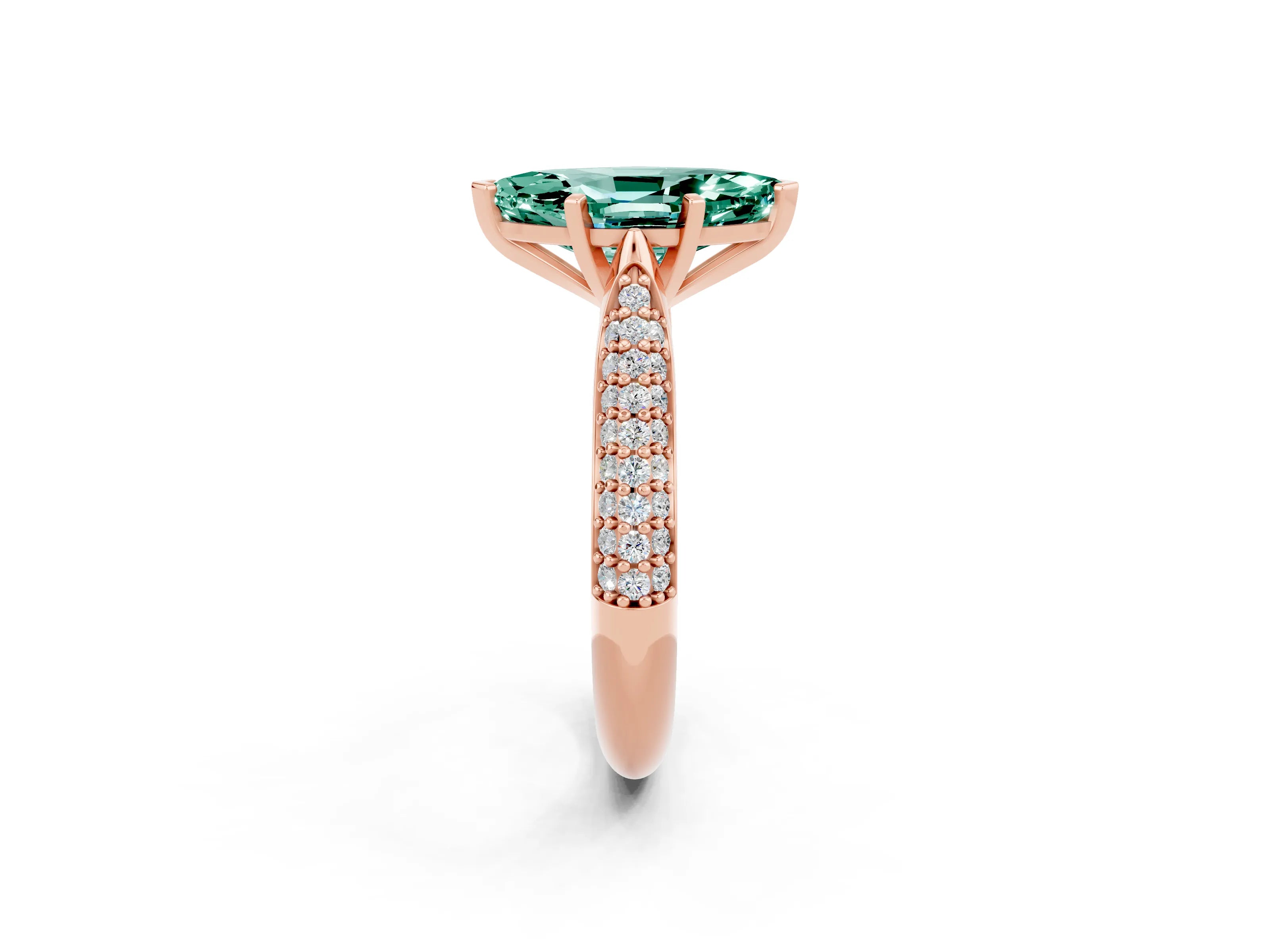 Rose gold Marquise Cut Diamond Solitaire Engagement Ring with Pavé Band and Four-Prong Setting_2