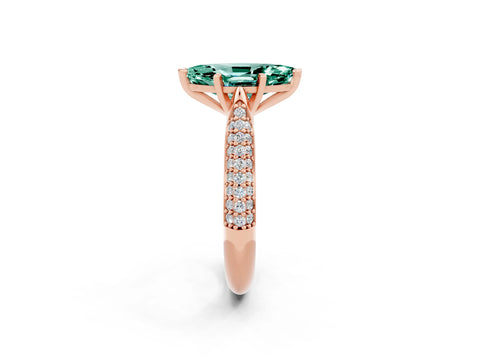 Rose gold Marquise Cut Diamond Solitaire Engagement Ring with Pavé Band and Four-Prong Setting_2