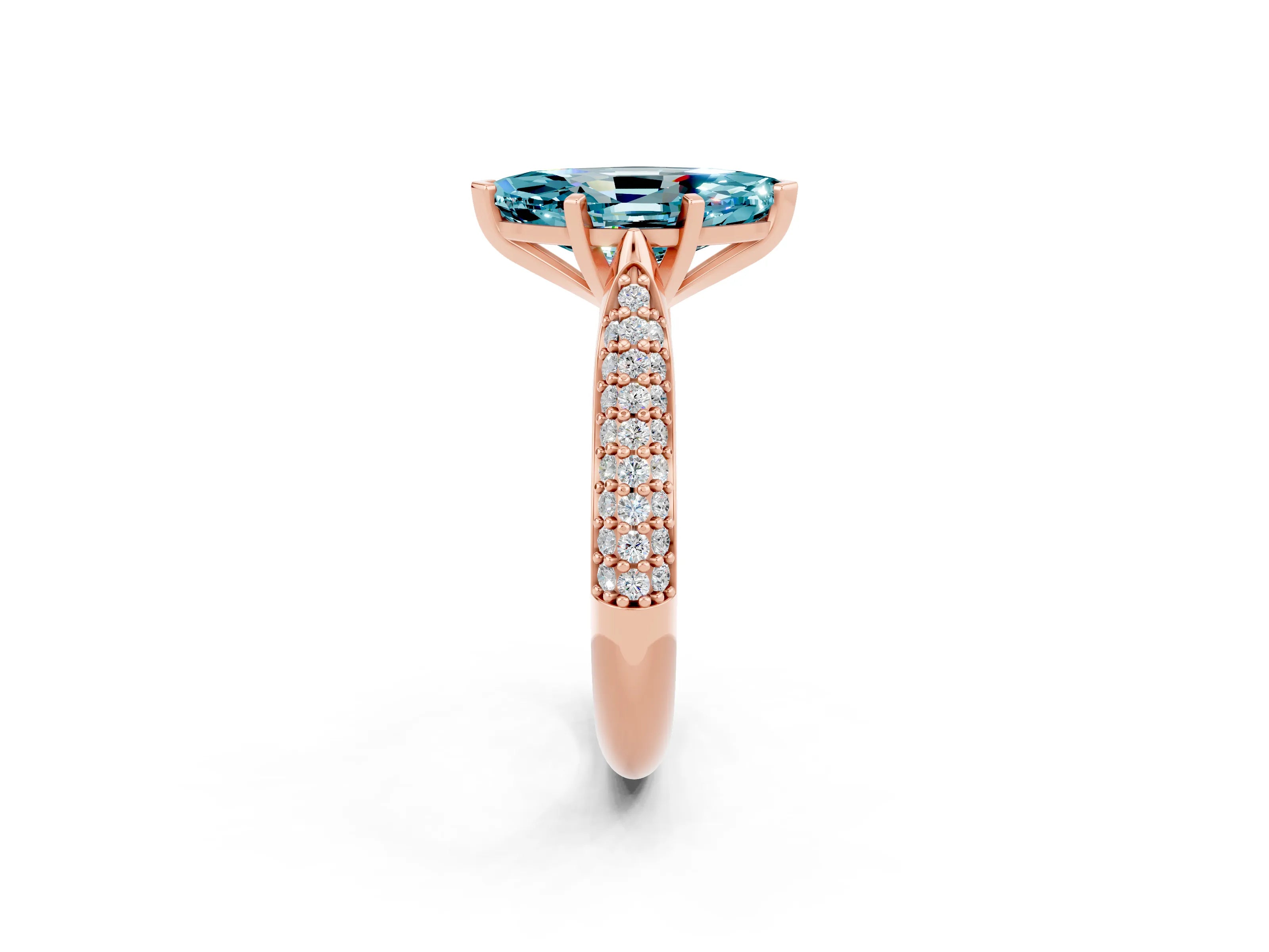 Rose gold Marquise Cut Diamond Solitaire Engagement Ring with Pavé Band and Four-Prong Setting_2