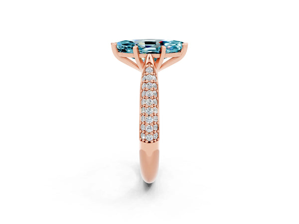Rose gold Marquise Cut Diamond Solitaire Engagement Ring with Pavé Band and Four-Prong Setting