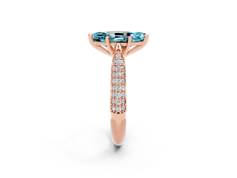 Rose gold Marquise Cut Diamond Solitaire Engagement Ring with Pavé Band and Four-Prong Setting_2