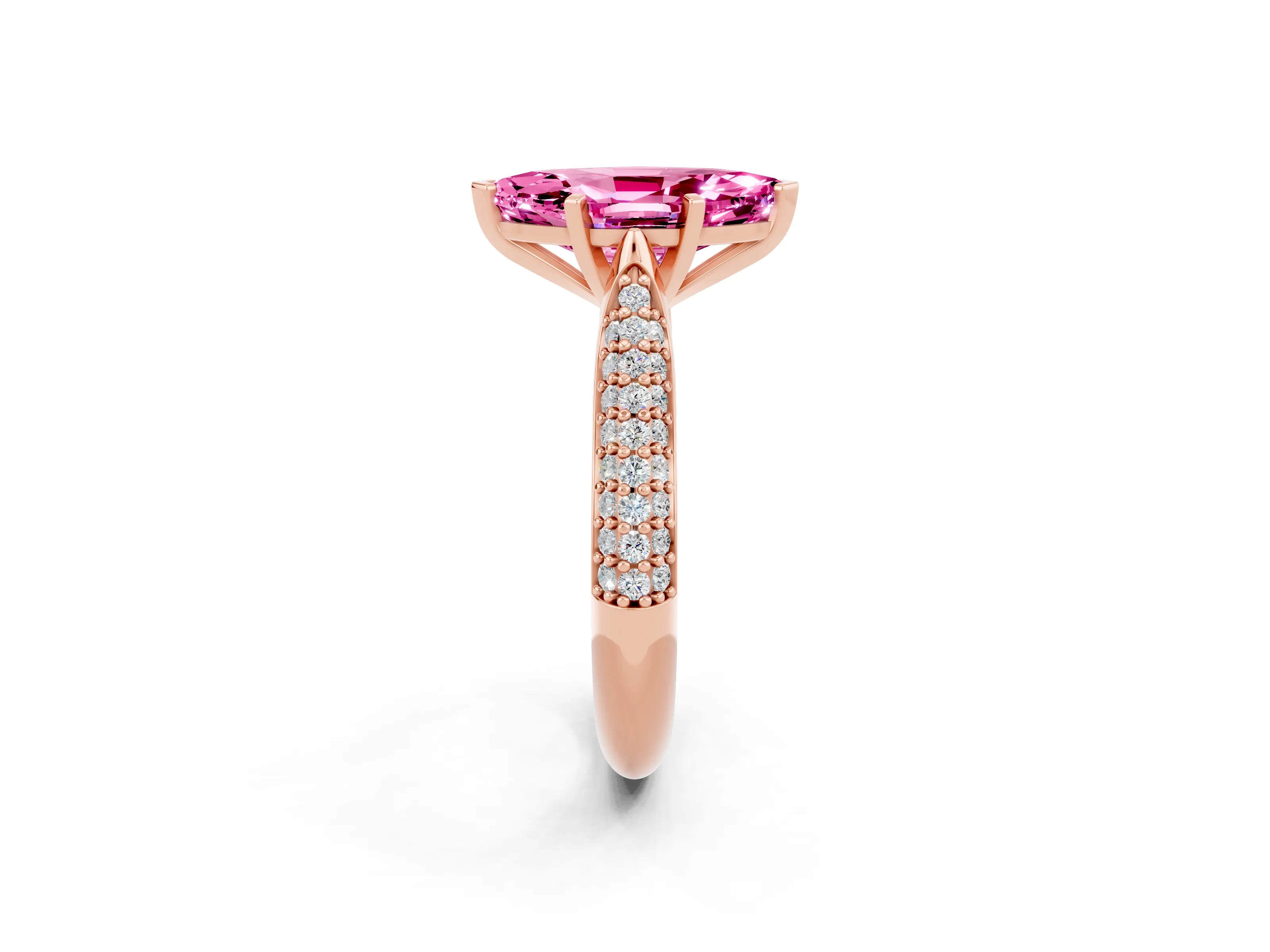 Rose gold Marquise Cut Diamond Solitaire Engagement Ring with Pavé Band and Four-Prong Setting_2