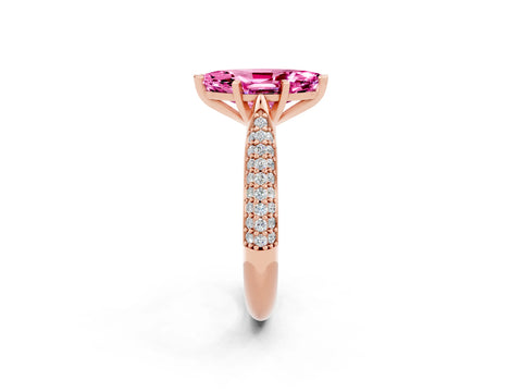 Rose gold Marquise Cut Diamond Solitaire Engagement Ring with Pavé Band and Four-Prong Setting_2