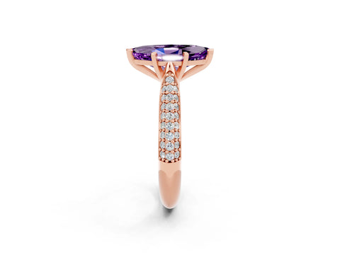 Rose gold Marquise Cut Diamond Solitaire Engagement Ring with Pavé Band and Four-Prong Setting_2