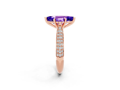 Rose gold Marquise Cut Diamond Solitaire Engagement Ring with Pavé Band and Four-Prong Setting_2