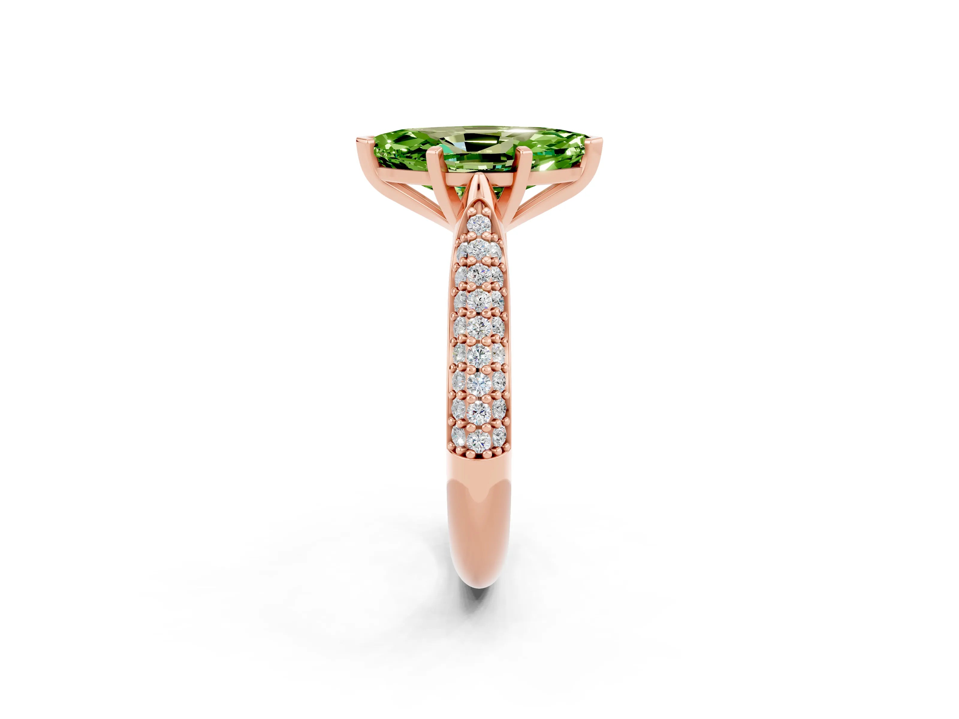 Rose gold Marquise Cut Diamond Solitaire Engagement Ring with Pavé Band and Four-Prong Setting_2