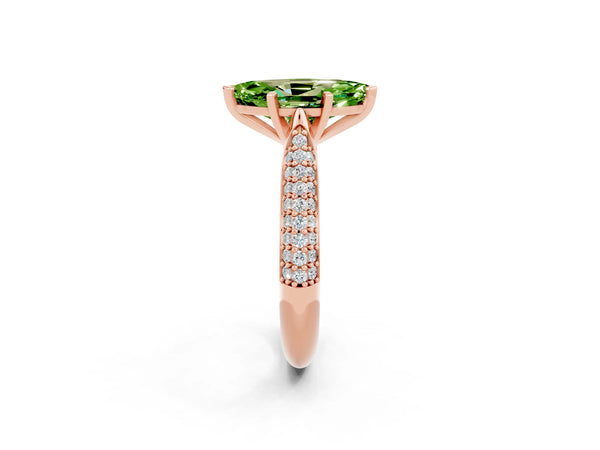 Rose gold Marquise Cut Diamond Solitaire Engagement Ring with Pavé Band and Four-Prong Setting
