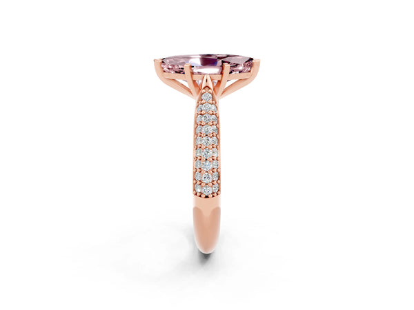 Rose gold Marquise Cut Diamond Solitaire Engagement Ring with Pavé Band and Four-Prong Setting