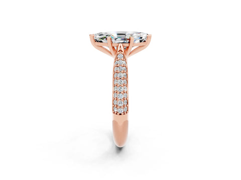 Rose gold Marquise Cut Diamond Solitaire Engagement Ring with Pavé Band and Four-Prong Setting_2