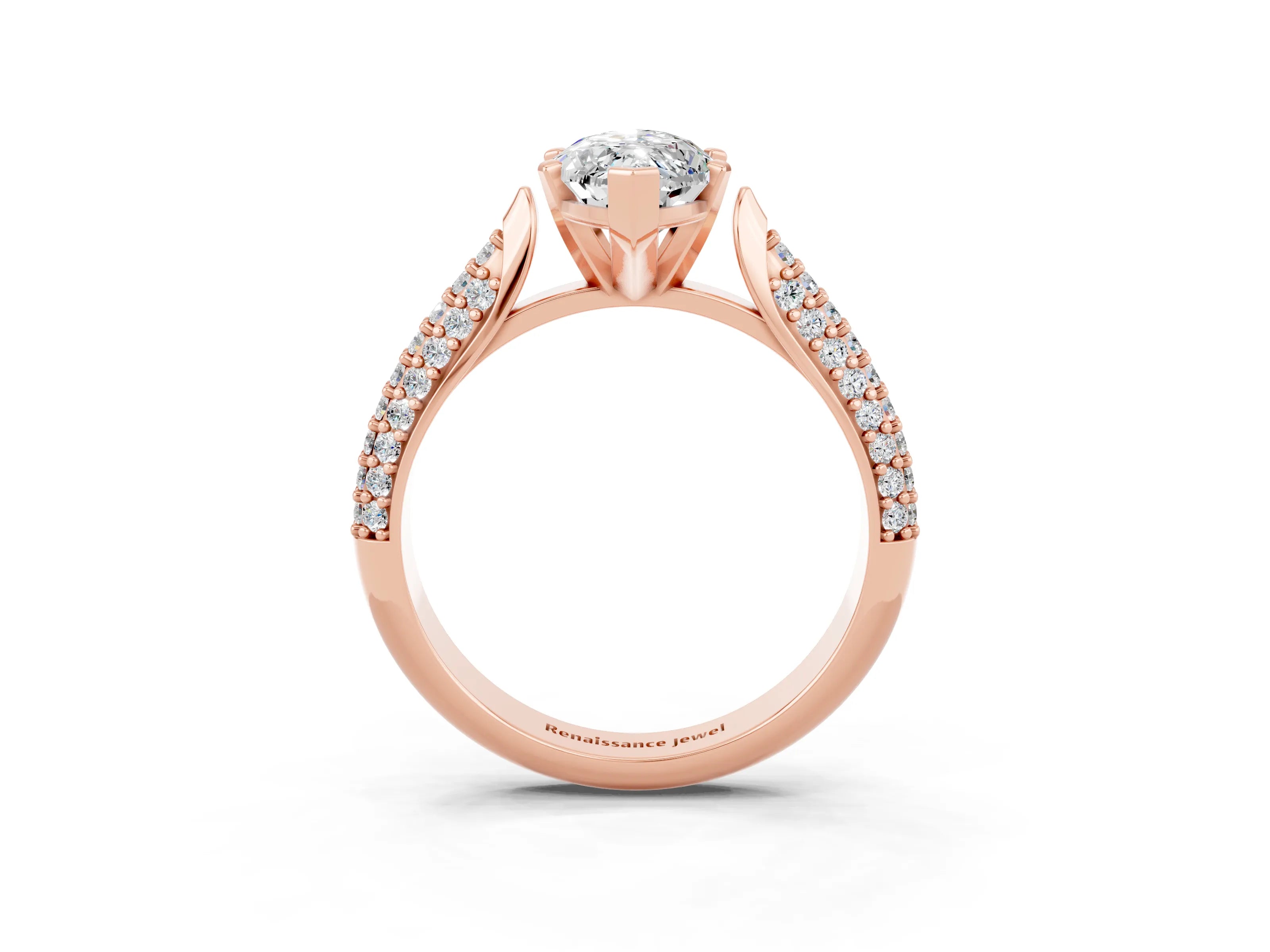 Rose gold Marquise Cut Diamond Solitaire Engagement Ring with Pavé Band and Four-Prong Setting_3