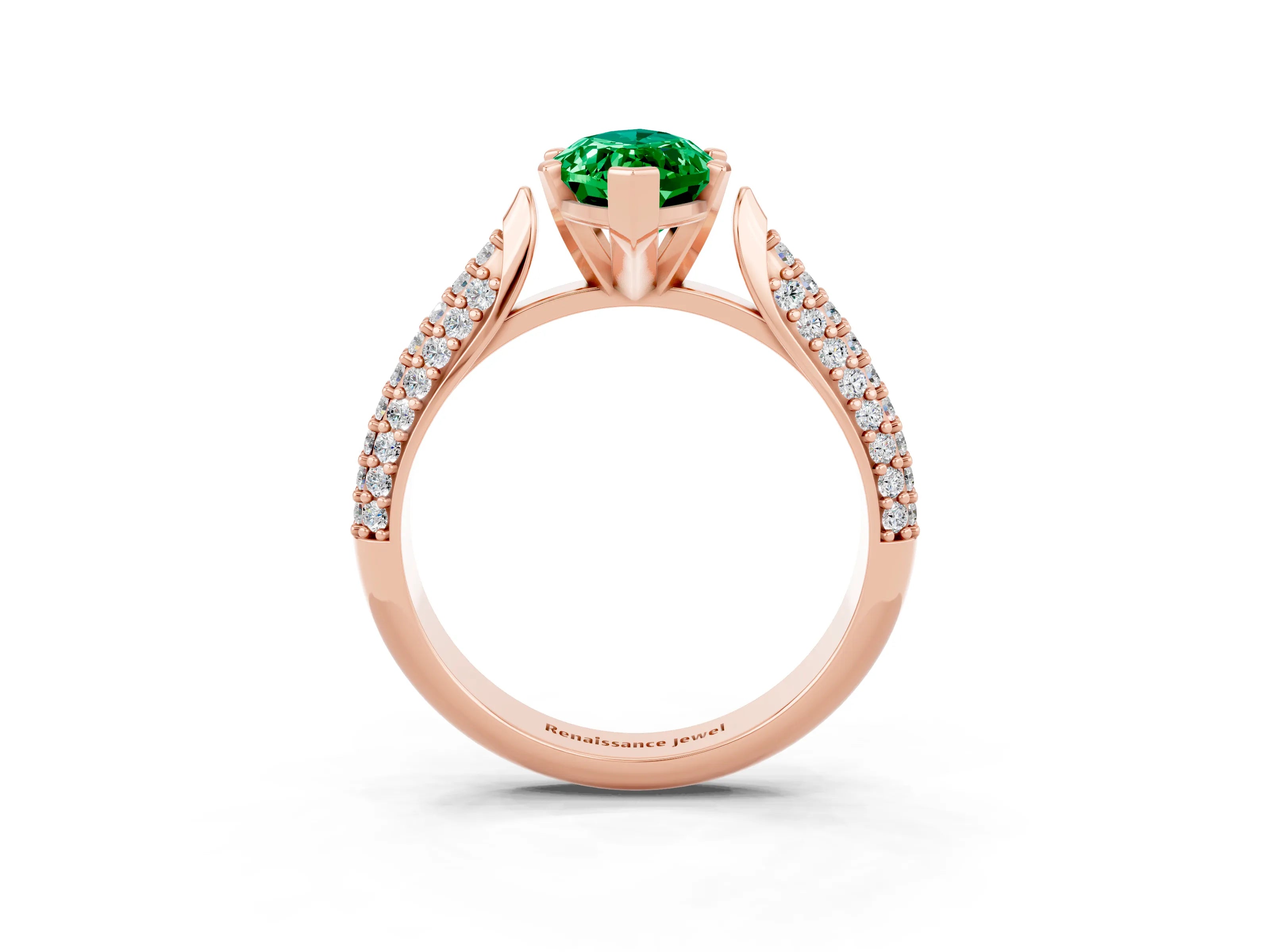 Rose gold Marquise Cut Diamond Solitaire Engagement Ring with Pavé Band and Four-Prong Setting_3