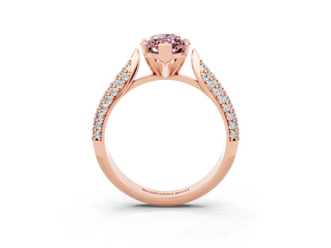 Rose gold Marquise Cut Diamond Solitaire Engagement Ring with Pavé Band and Four-Prong Setting_3