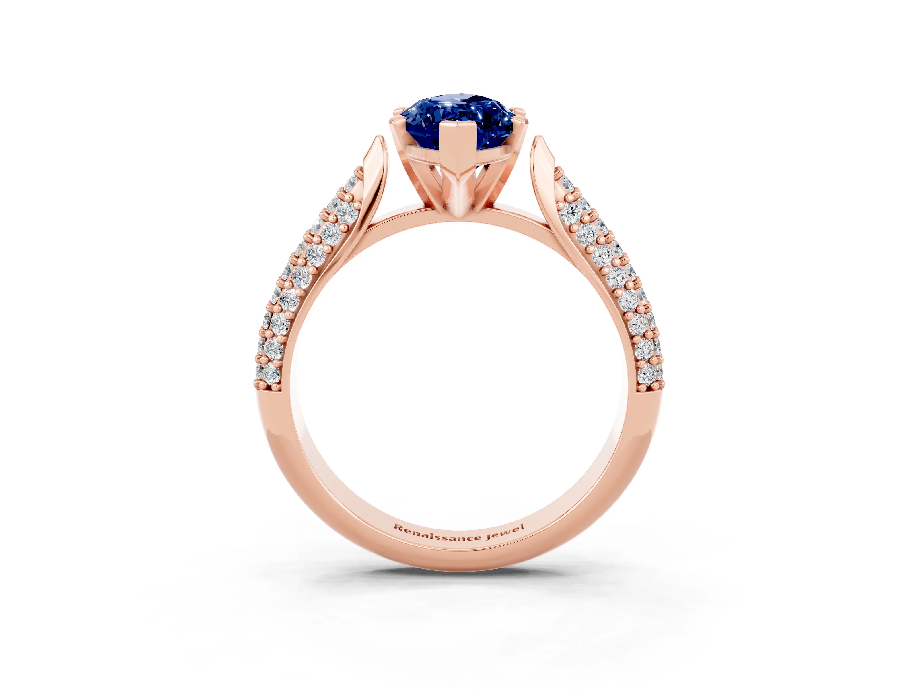 Rose gold Marquise Cut Diamond Solitaire Engagement Ring with Pavé Band and Four-Prong Setting_3