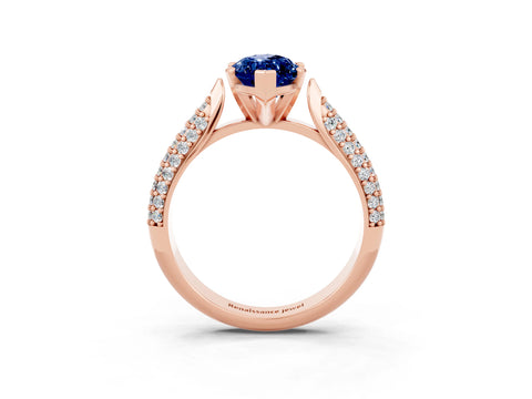 Rose gold Marquise Cut Diamond Solitaire Engagement Ring with Pavé Band and Four-Prong Setting_3