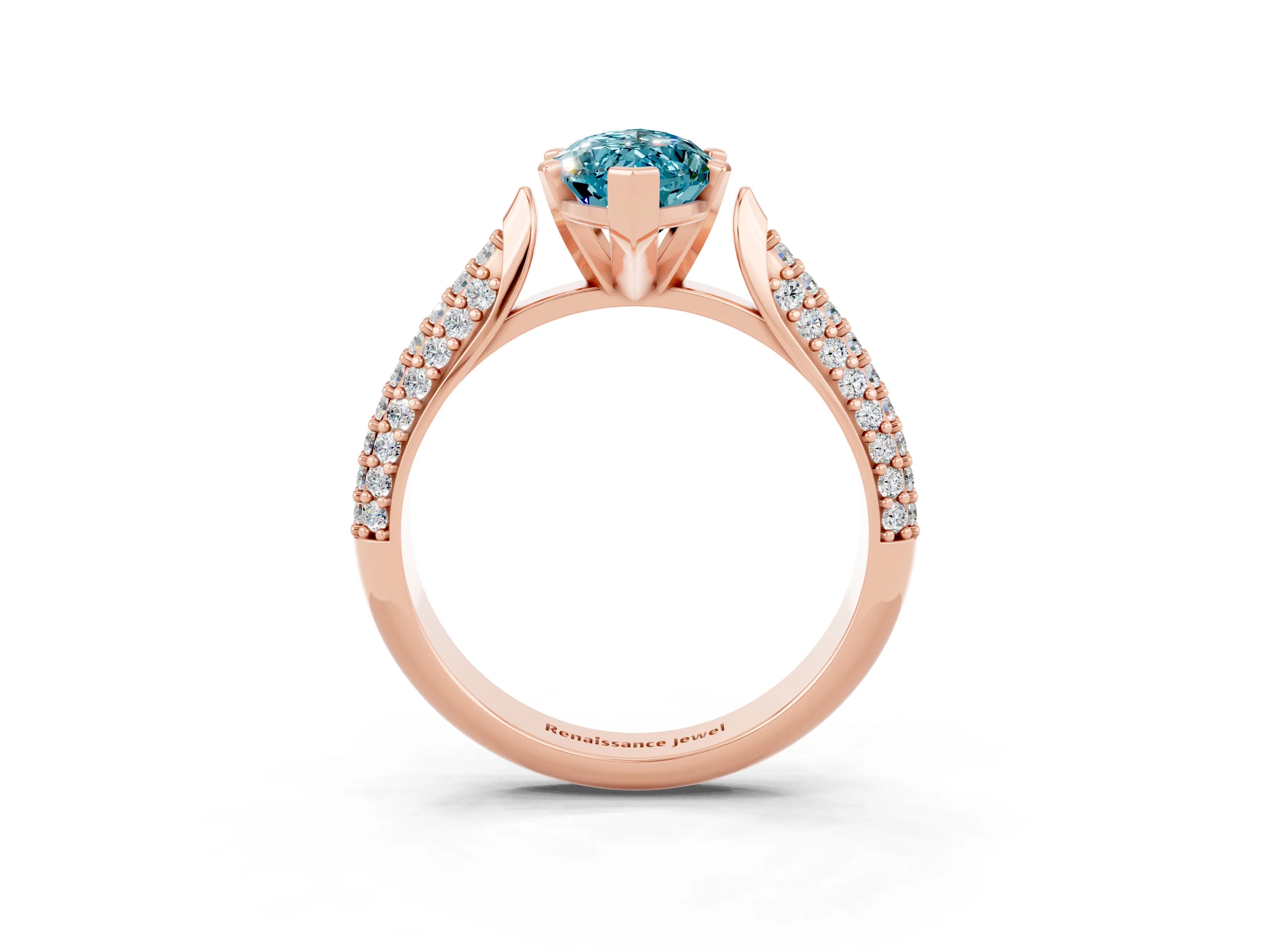 Rose gold Marquise Cut Diamond Solitaire Engagement Ring with Pavé Band and Four-Prong Setting_3