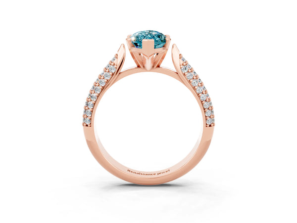 Rose gold Marquise Cut Diamond Solitaire Engagement Ring with Pavé Band and Four-Prong Setting