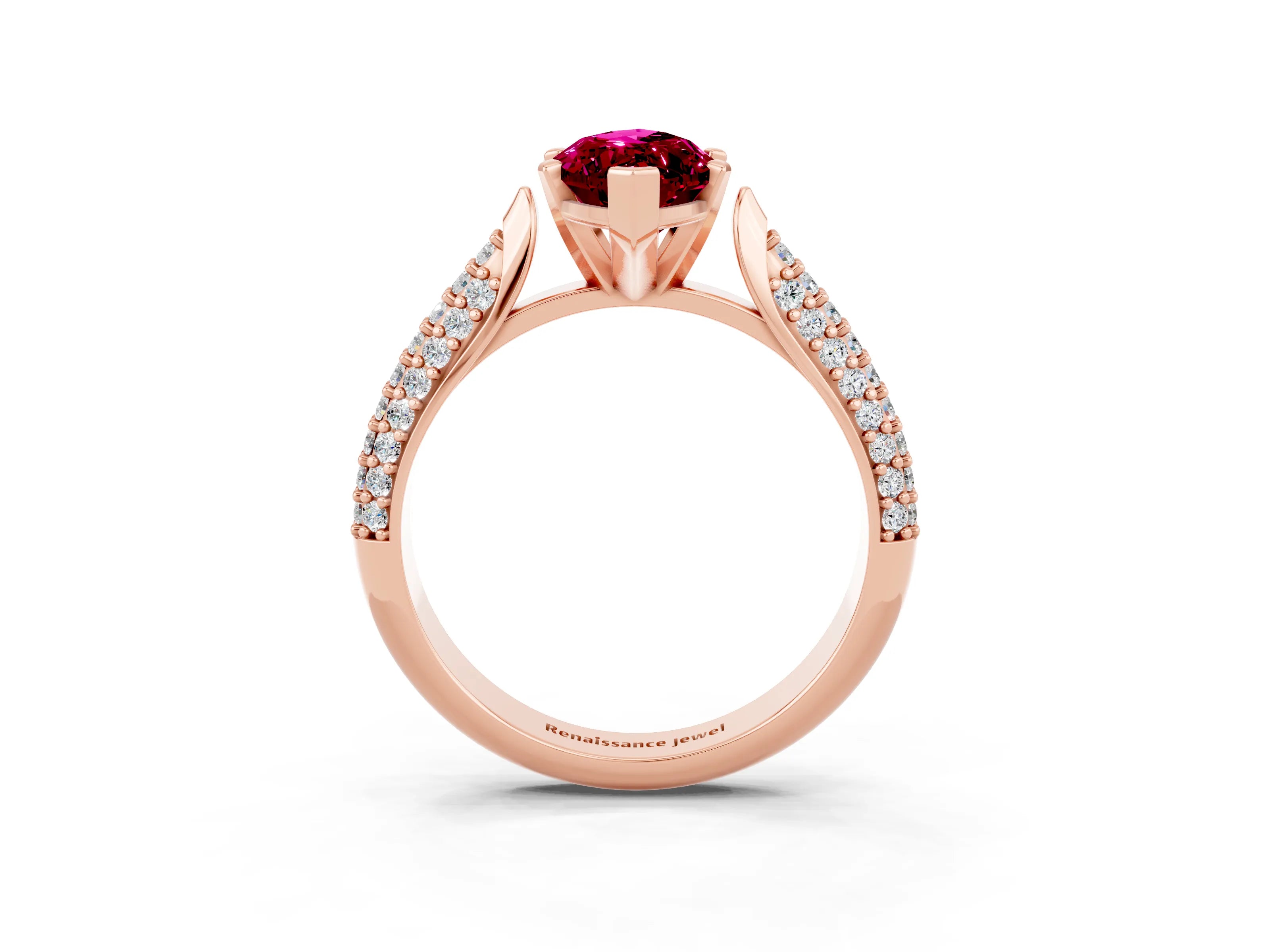 Rose gold Marquise Cut Diamond Solitaire Engagement Ring with Pavé Band and Four-Prong Setting_3
