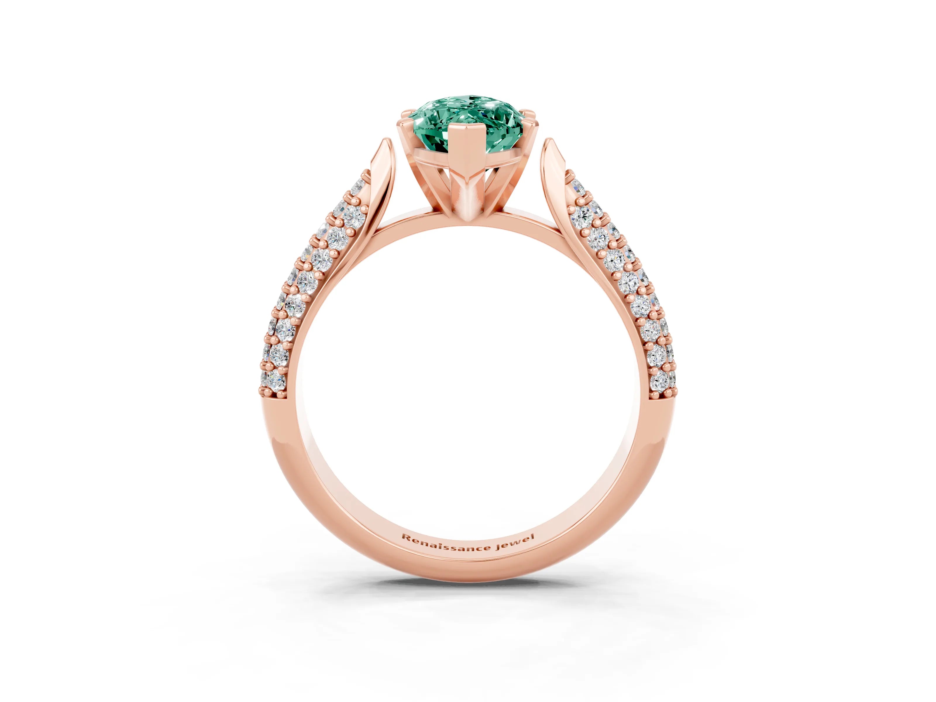 Rose gold Marquise Cut Diamond Solitaire Engagement Ring with Pavé Band and Four-Prong Setting_3