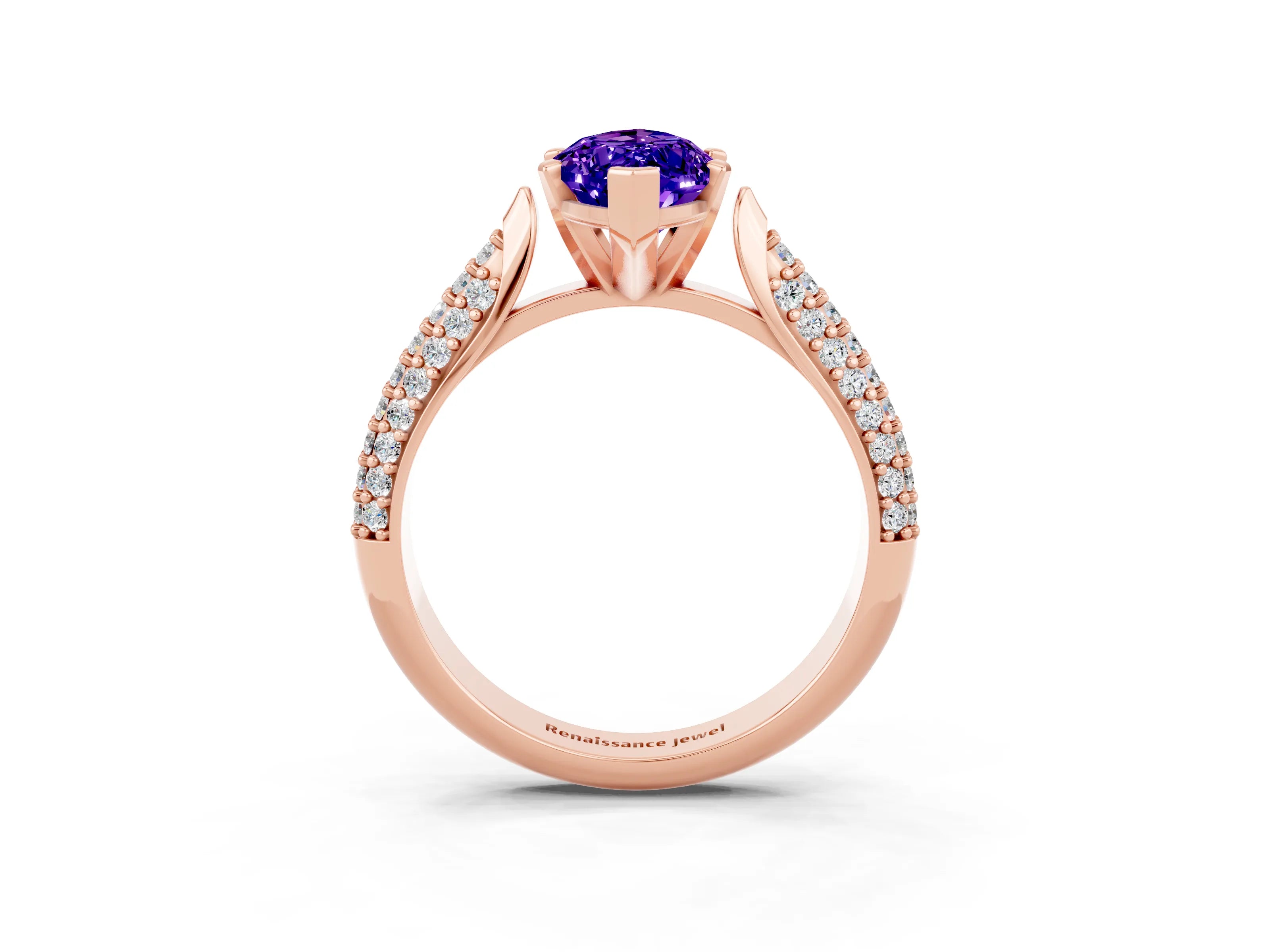 Rose gold Marquise Cut Diamond Solitaire Engagement Ring with Pavé Band and Four-Prong Setting_3