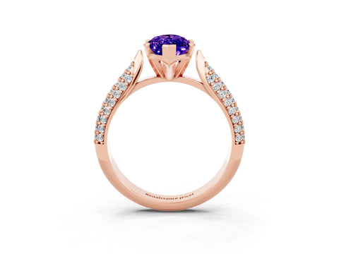 Rose gold Marquise Cut Diamond Solitaire Engagement Ring with Pavé Band and Four-Prong Setting_3