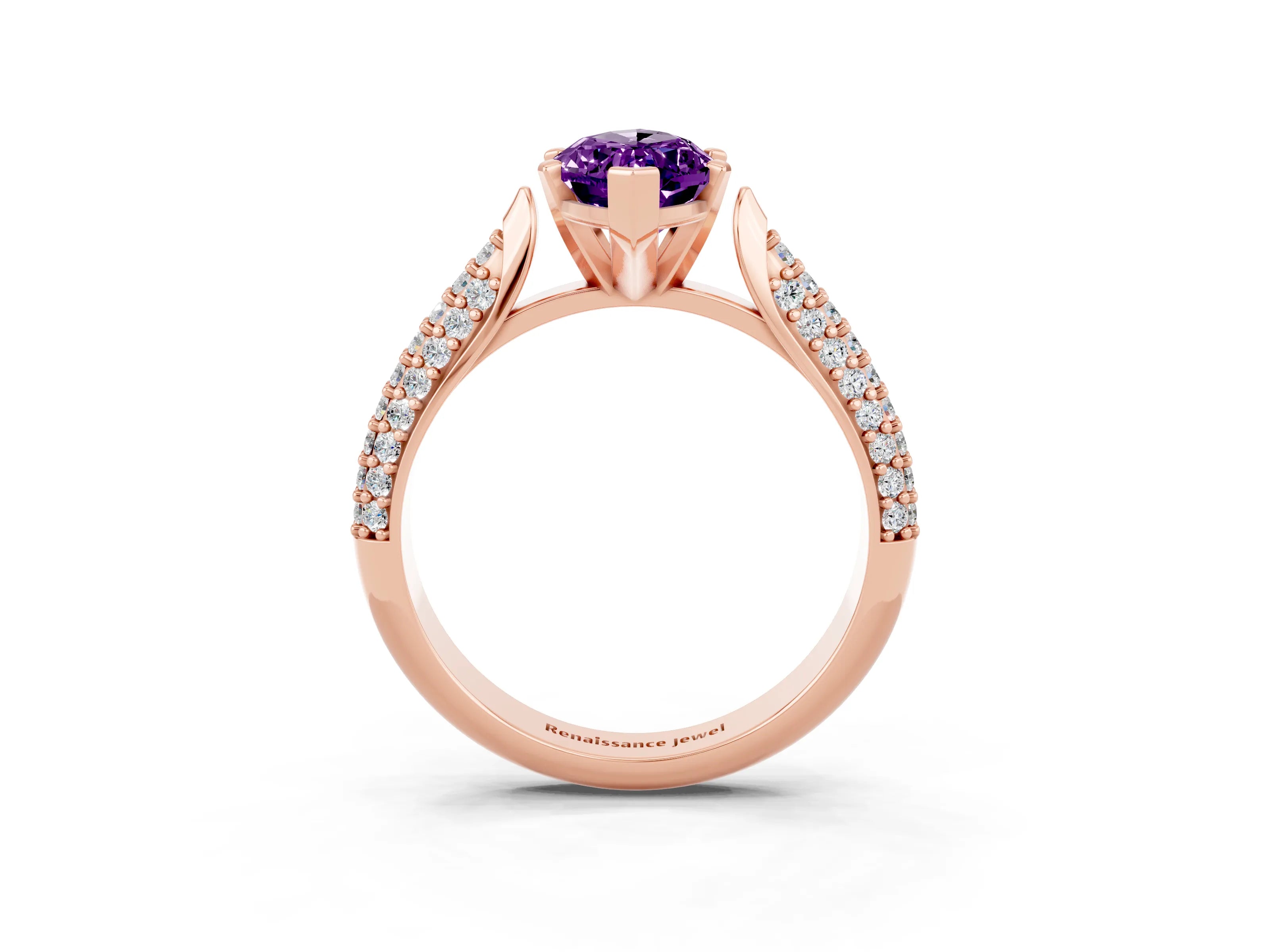 Rose gold Marquise Cut Diamond Solitaire Engagement Ring with Pavé Band and Four-Prong Setting_3