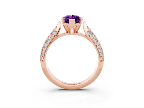Rose gold Marquise Cut Diamond Solitaire Engagement Ring with Pavé Band and Four-Prong Setting_3