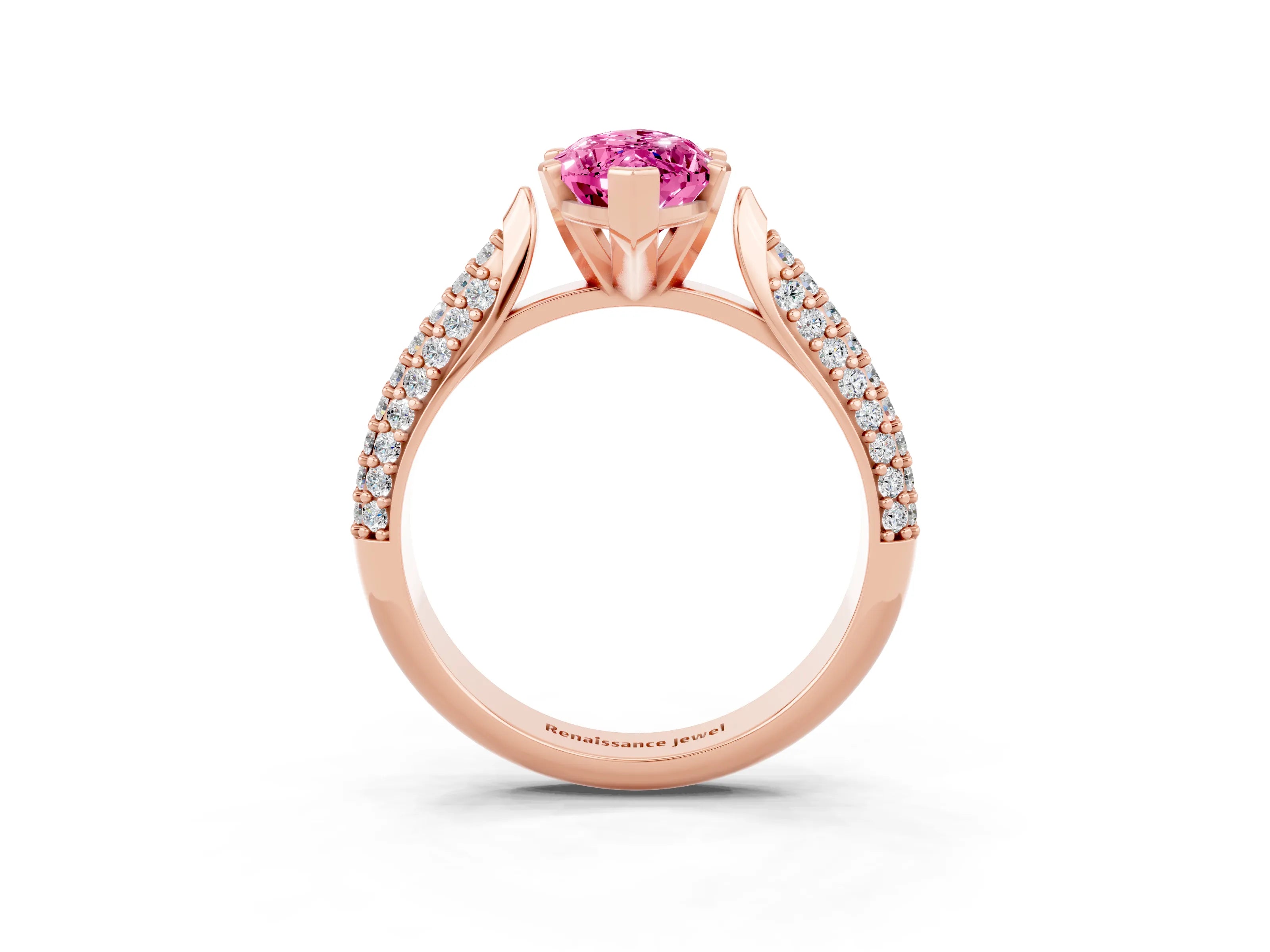 Rose gold Marquise Cut Diamond Solitaire Engagement Ring with Pavé Band and Four-Prong Setting_3