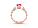 Rose gold Marquise Cut Diamond Solitaire Engagement Ring with Pavé Band and Four-Prong Setting_3