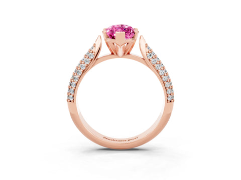 Rose gold Marquise Cut Diamond Solitaire Engagement Ring with Pavé Band and Four-Prong Setting_3