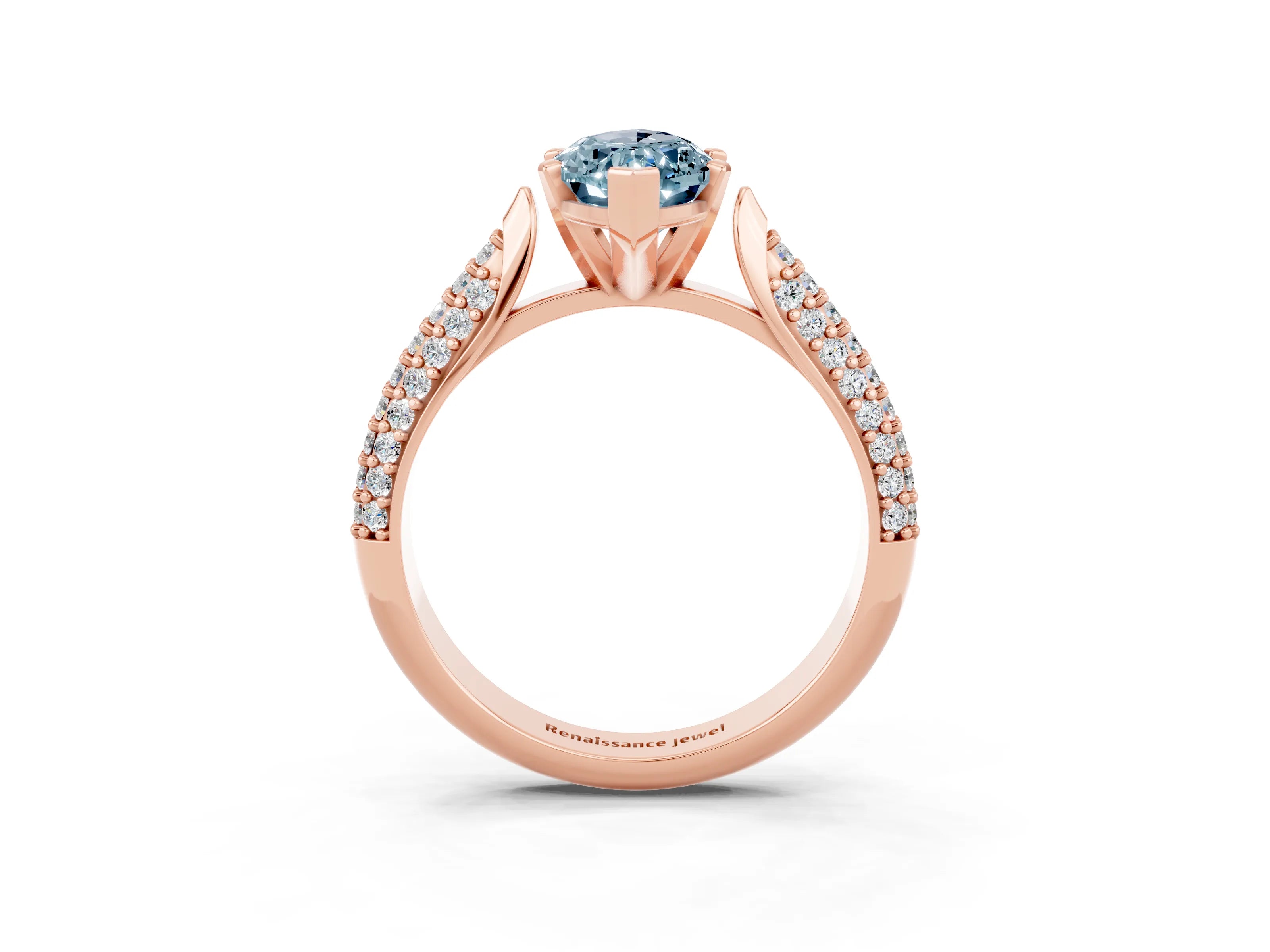 Rose gold Marquise Cut Diamond Solitaire Engagement Ring with Pavé Band and Four-Prong Setting_3
