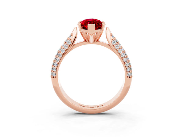 Rose gold Marquise Cut Diamond Solitaire Engagement Ring with Pavé Band and Four-Prong Setting