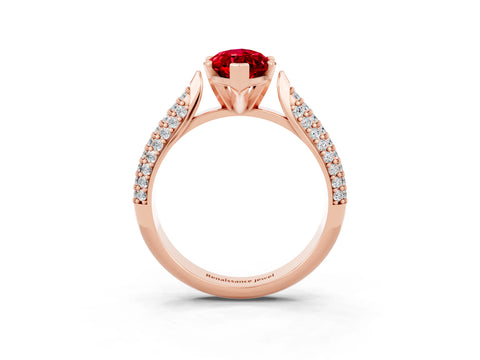 Rose gold Marquise Cut Diamond Solitaire Engagement Ring with Pavé Band and Four-Prong Setting_3