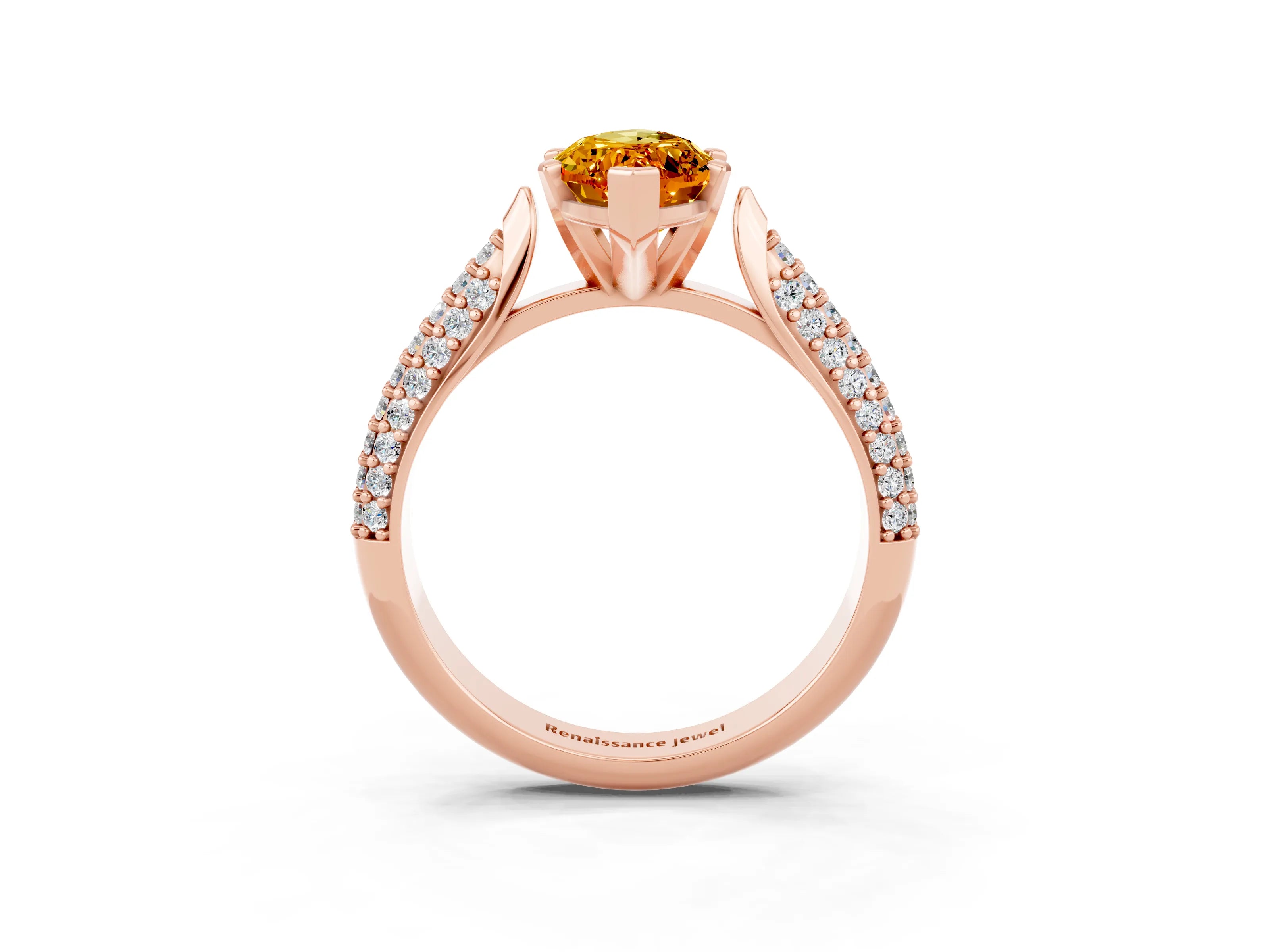 Rose gold Marquise Cut Diamond Solitaire Engagement Ring with Pavé Band and Four-Prong Setting_3