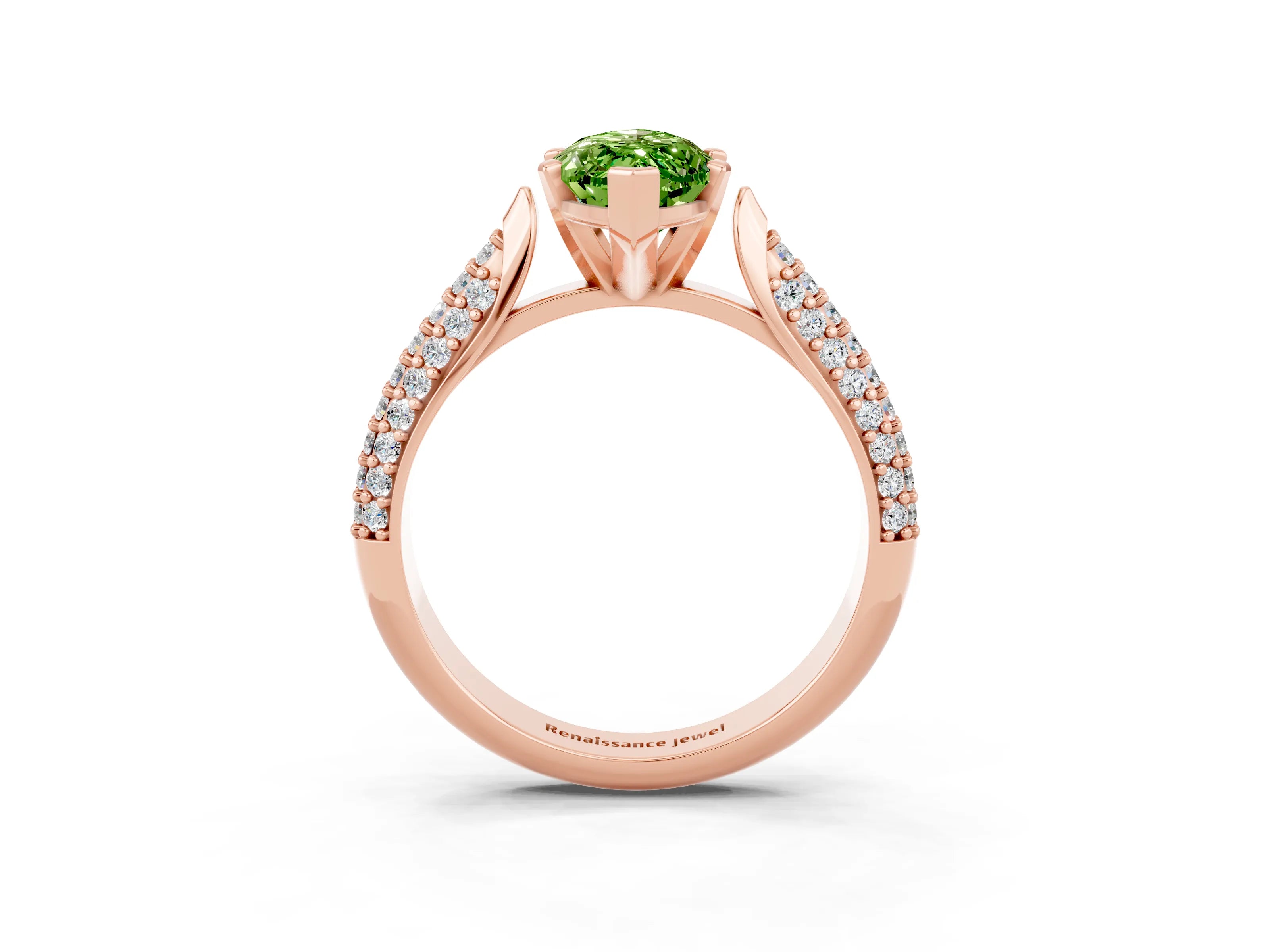 Rose gold Marquise Cut Diamond Solitaire Engagement Ring with Pavé Band and Four-Prong Setting_3