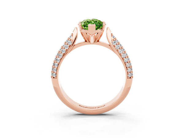 Rose gold Marquise Cut Diamond Solitaire Engagement Ring with Pavé Band and Four-Prong Setting