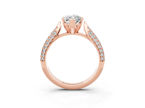 Rose gold Marquise Cut Diamond Solitaire Engagement Ring with Pavé Band and Four-Prong Setting_3