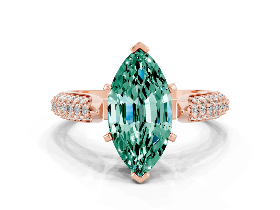Rose gold Marquise Cut Diamond Solitaire Engagement Ring with Pavé Band and Four-Prong Setting