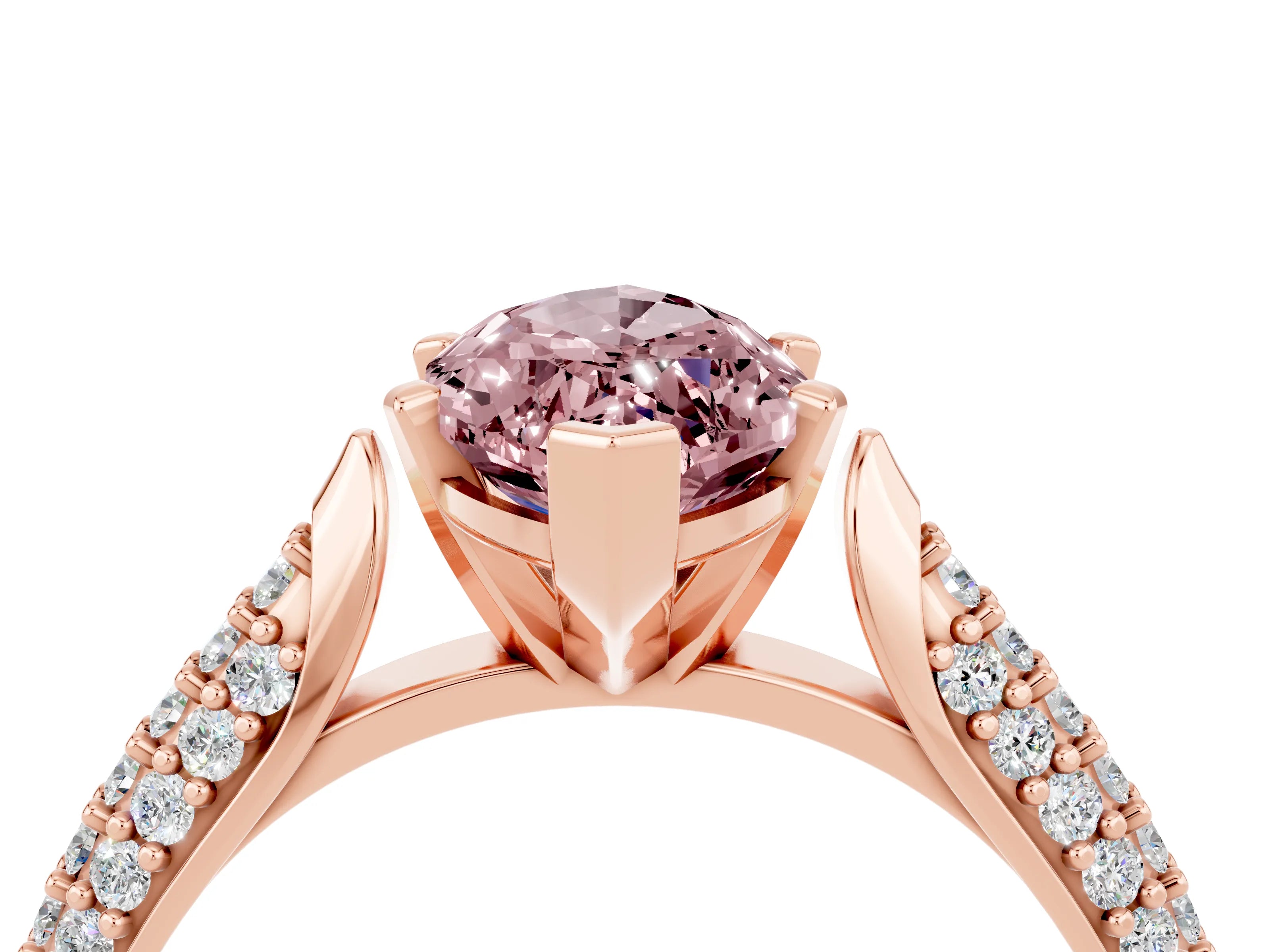 Rose gold Marquise Cut Diamond Solitaire Engagement Ring with Pavé Band and Four-Prong Setting_4