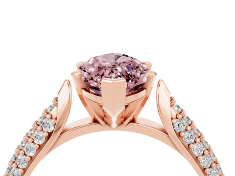 Rose gold Marquise Cut Diamond Solitaire Engagement Ring with Pavé Band and Four-Prong Setting_4
