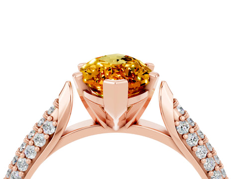 Rose gold Marquise Cut Diamond Solitaire Engagement Ring with Pavé Band and Four-Prong Setting_4