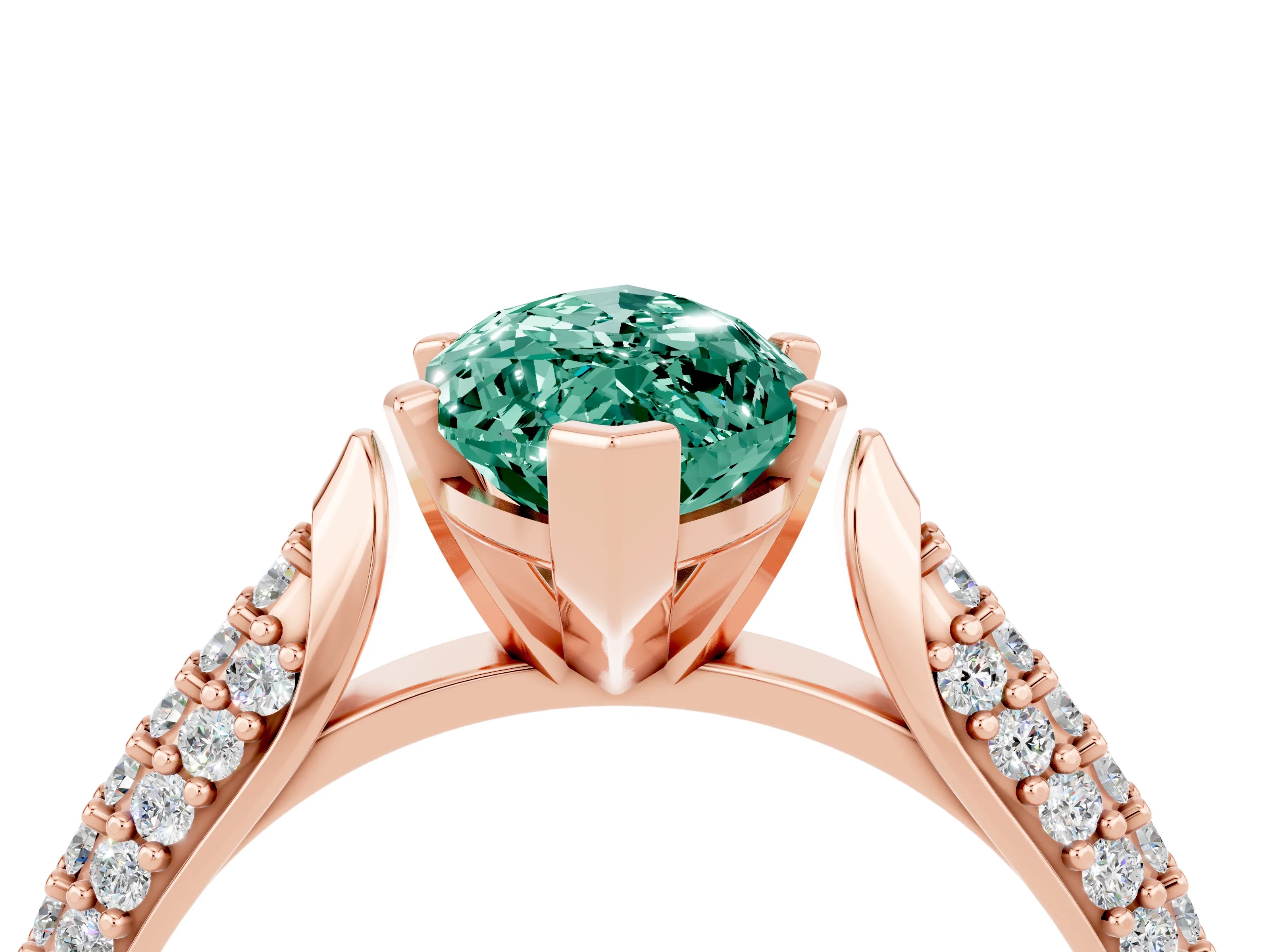 Rose gold Marquise Cut Diamond Solitaire Engagement Ring with Pavé Band and Four-Prong Setting_4