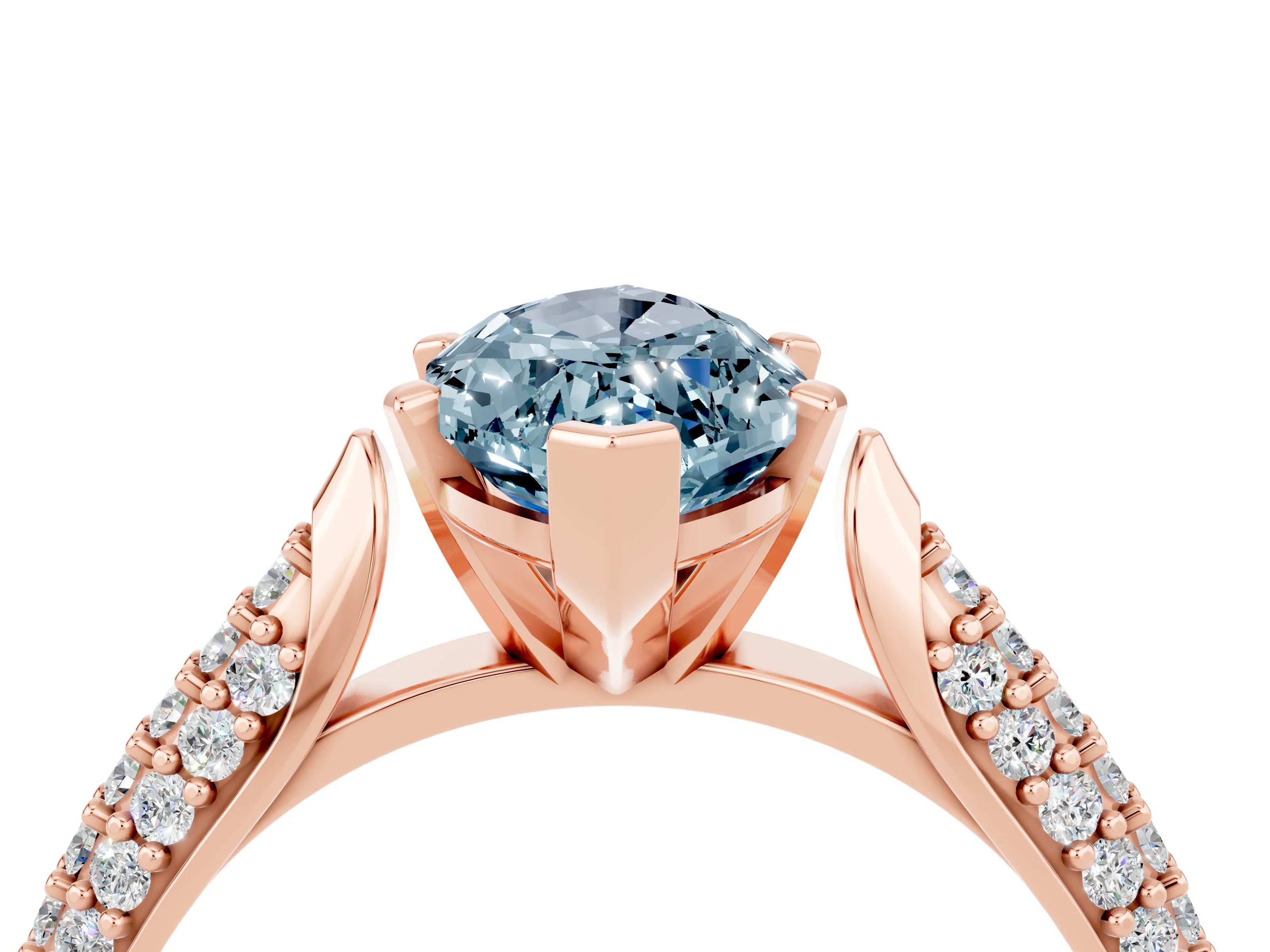 Rose gold Marquise Cut Diamond Solitaire Engagement Ring with Pavé Band and Four-Prong Setting_4