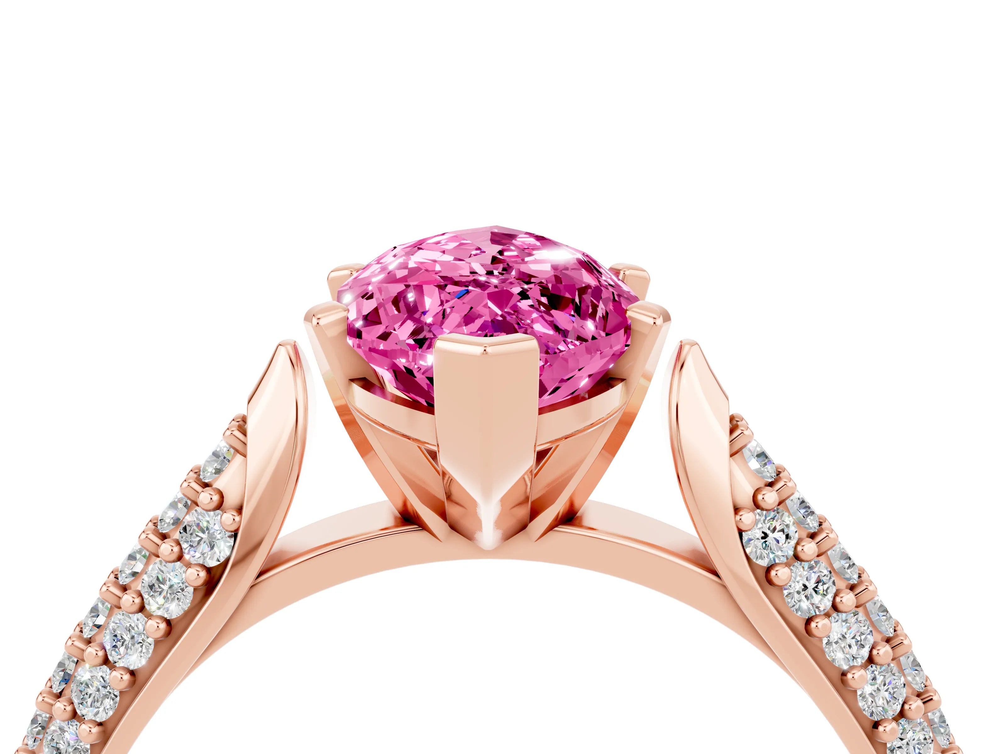 Rose gold Marquise Cut Diamond Solitaire Engagement Ring with Pavé Band and Four-Prong Setting_4