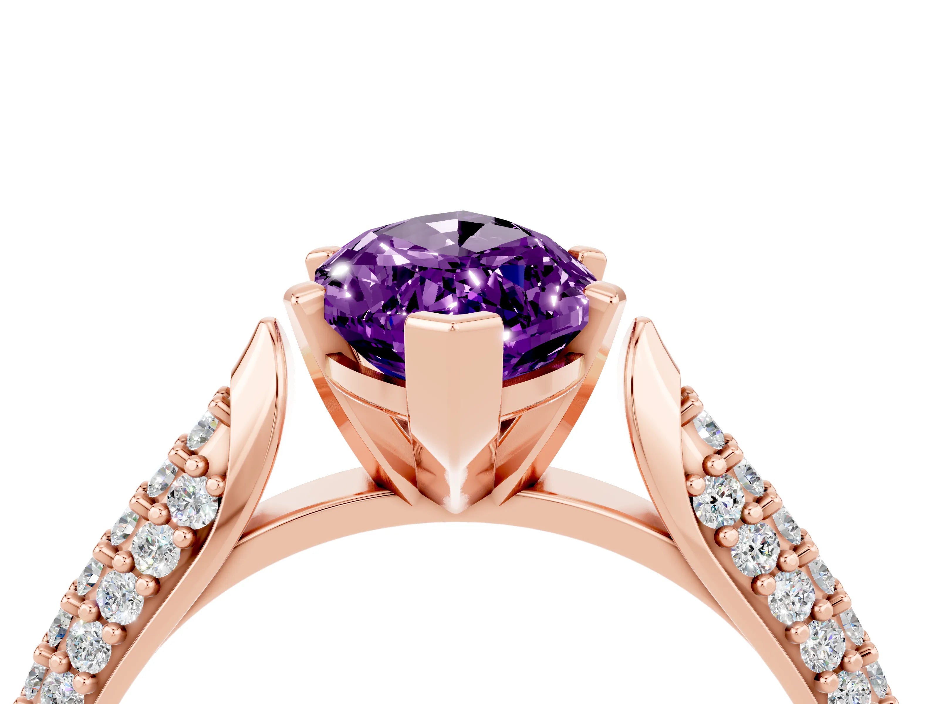 Rose gold Marquise Cut Diamond Solitaire Engagement Ring with Pavé Band and Four-Prong Setting_4