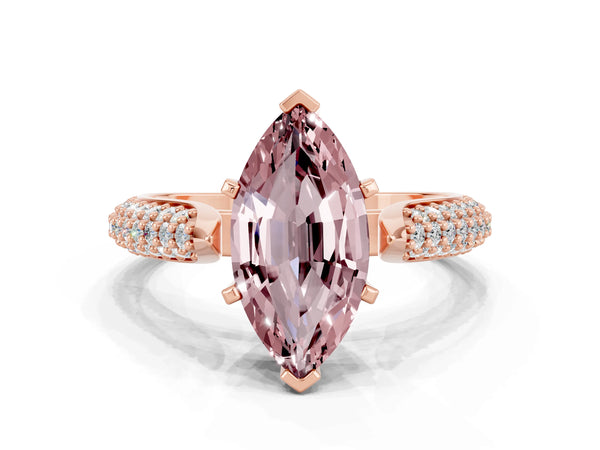 Rose gold Marquise Cut Diamond Solitaire Engagement Ring with Pavé Band and Four-Prong Setting