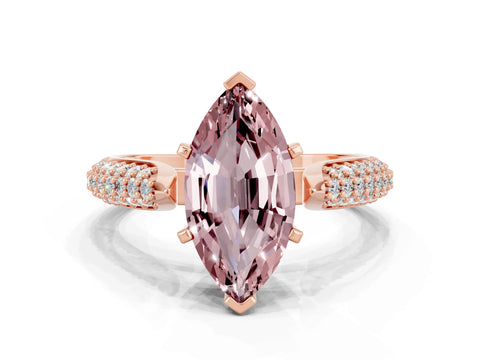 Rose gold Marquise Cut Diamond Solitaire Engagement Ring with Pavé Band and Four-Prong Setting