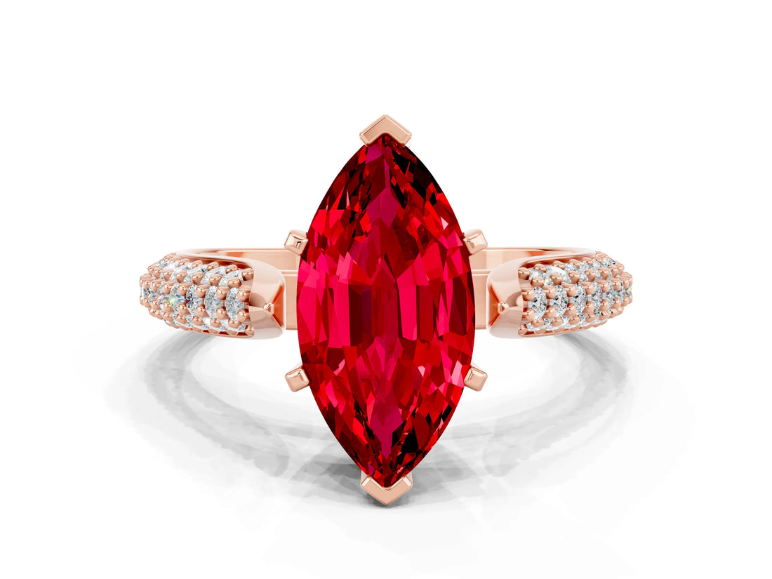 Rose gold Marquise Cut Diamond Solitaire Engagement Ring with Pavé Band and Four-Prong Setting