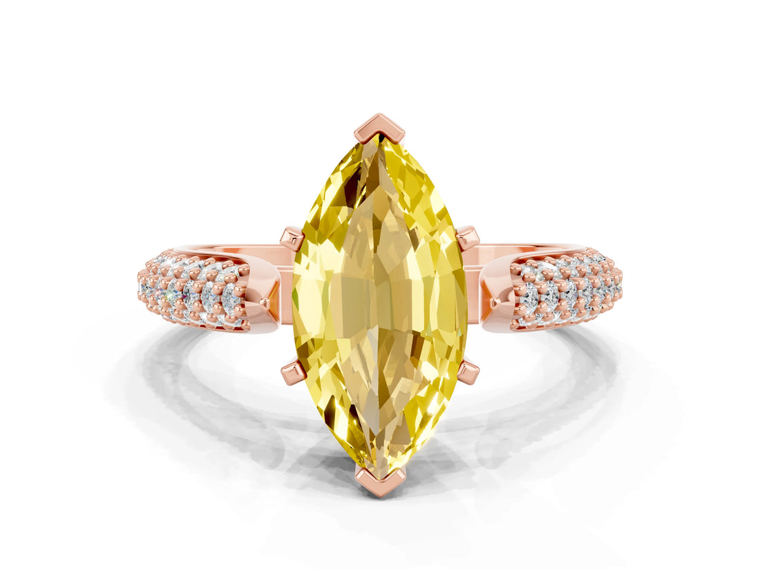 Rose gold Marquise Cut Diamond Solitaire Engagement Ring with Pavé Band and Four-Prong Setting